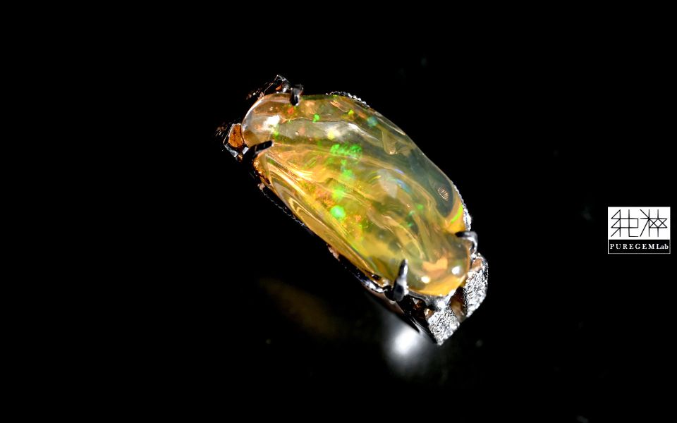 純粹訂製輕珠寶 / 頂級金黃璀璨蛋白石晶體戒 蛋白石,歐珀