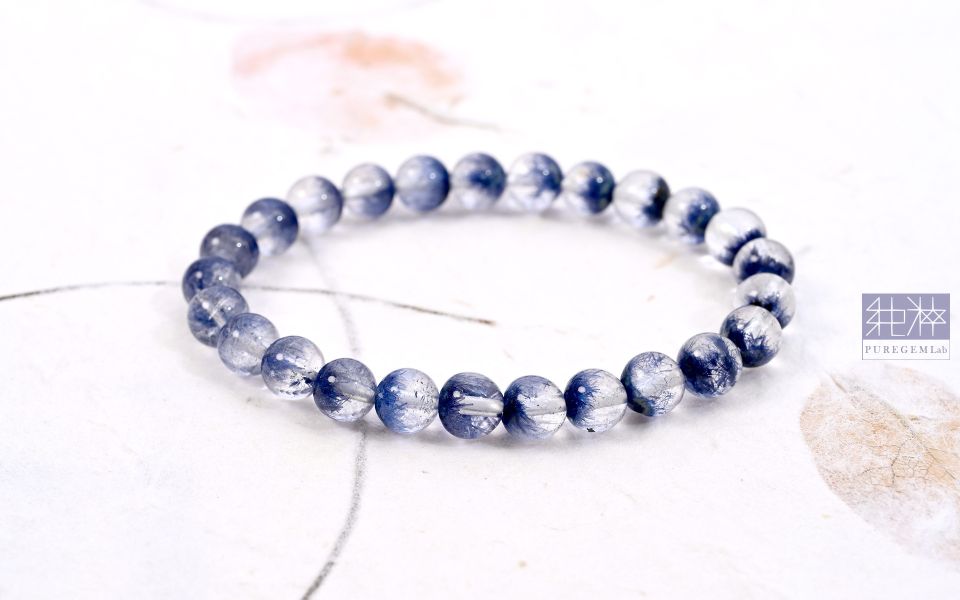 頂端稀少靛藍色藍線石聚寶盆水晶手珠 藍線石,藍線石水晶,藍髮晶,Dumortierite