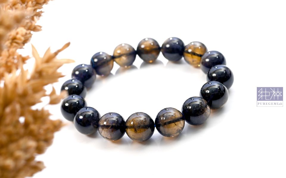 最高級別 / 頂級藍紫黃交織堇青石13mm手珠 堇青石,二色性