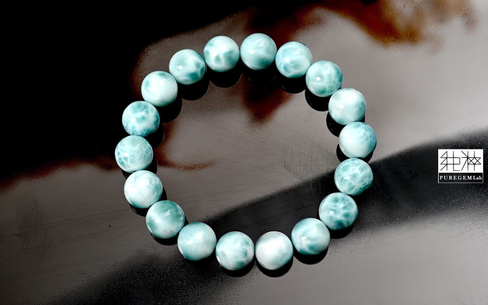 頂級天然多明尼加拉利瑪手珠 拉利瑪,海紋石,Larimar,藍色針鈉鈣石,多明尼加共和國,亞特蘭提斯之石