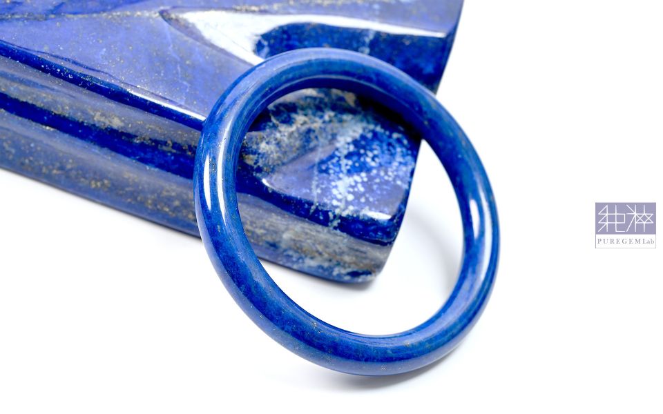 純粹寶石實驗室認證 / 頂級阿富汗老料青金石細版圓骨鐲 青金石,Lapis,Lazuli,青金岩,黃鐵礦,方解石