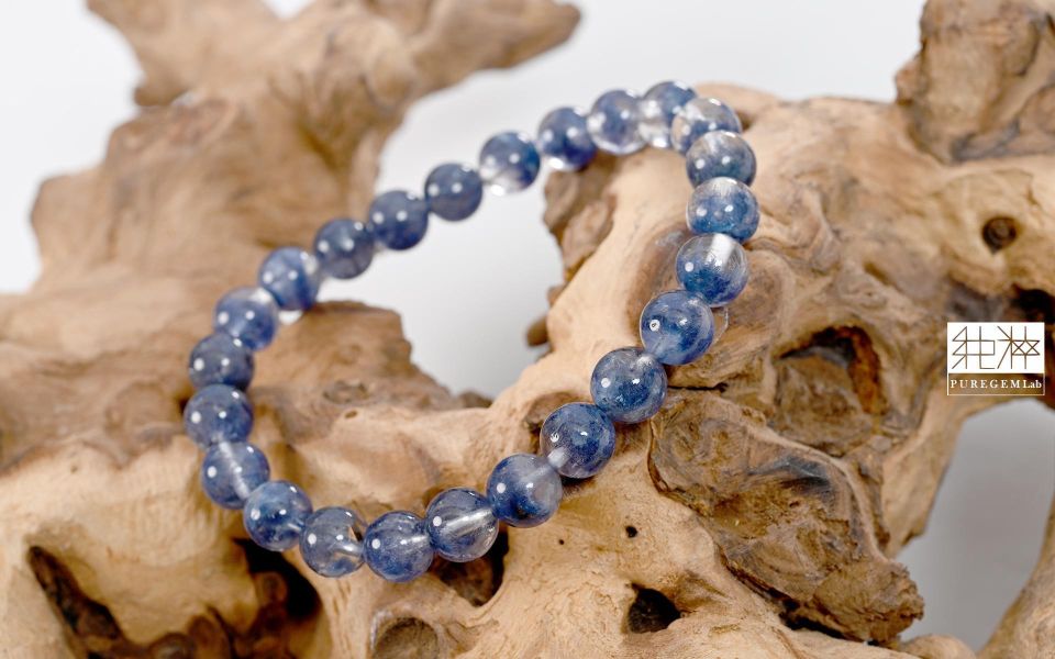 頂端天然稀少靛藍色藍線石手珠 藍線石,藍線石水晶,藍髮晶,Dumortierite