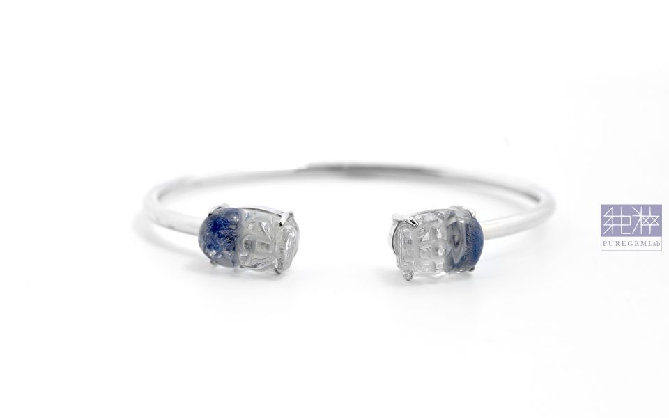 純粹出品 / 頂極淨透藍線石貔貅純銀手環 藍線石,藍線石水晶,藍髮晶,Dumortierite