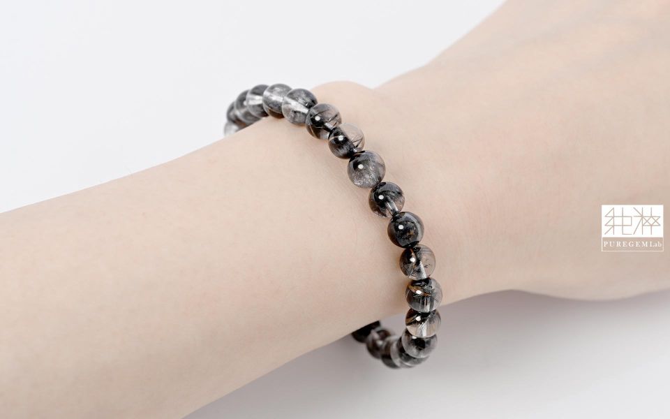 頂級天然黑銀鈦手珠 黑銀鈦水晶,Quartz with Inclusions