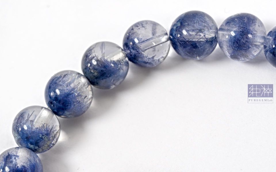 頂端天然稀少靛藍色藍線石手珠 藍線石,藍線石水晶,藍髮晶,Dumortierite