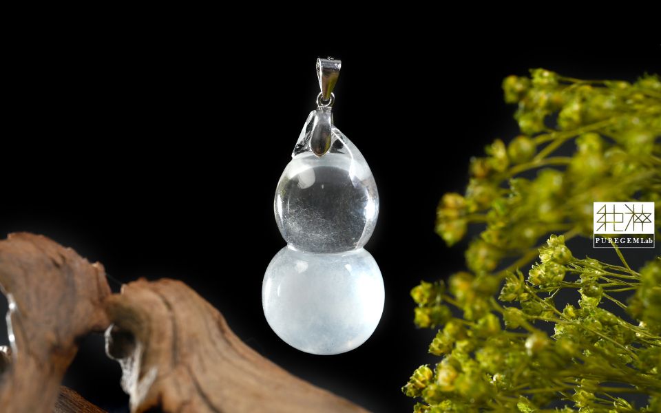 頂級淨體白兔毛福祿葫蘆墜 髮晶,白髮晶,銀髮晶,白兔毛髮晶,Quartz with Inclusions