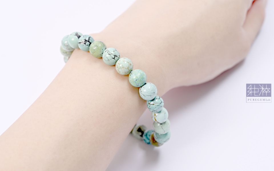 純粹寶石實驗室認證 / 頂級天然高瓷湖北綠松手珠 綠松石,湖北綠松石,睡美人綠松石
