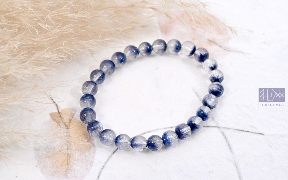 頂端稀少靛藍色藍線石聚寶盆水晶手珠 藍線石,藍線石水晶,藍髮晶,Dumortierite