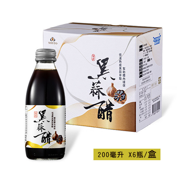 詠統 黑蒜醋飲200ml X6瓶/盒 (4盒組；共24瓶) YONTO 詠統生技,非凡優購,黑蒜,雲林黑蒜,禮盒,黑蒜精,黑蒜醋,鮮果汁,維持消化道機能,調整體質,促進新陳代謝