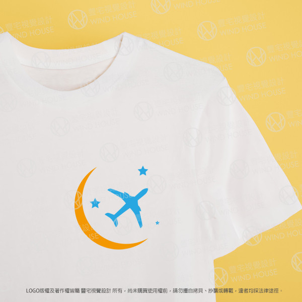 「現成logo」搭上星星月亮的航空之旅，童趣LOGO設計 - 打造獨一無二的童心品牌 創意童趣LOGO設計,星空童趣LOGO,飛機圖案LOGO設計,建立強大品牌識別的童趣LOGO設計,趣味圖案LOGO設計