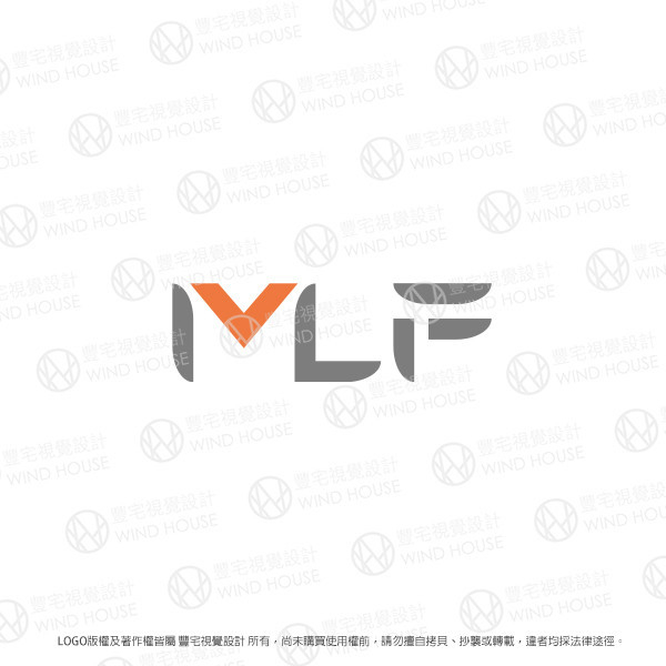 由IVLF字母組合的LOGO，由左排列至右，灰字ILF，橘字V