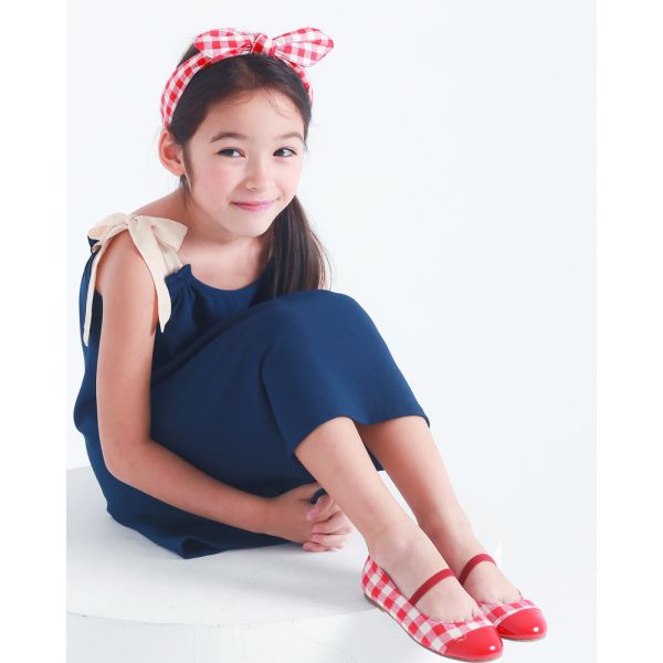 現貨不用等 台灣製造 格紋布女童娃娃鞋-紅色 女童娃娃鞋,台灣製造