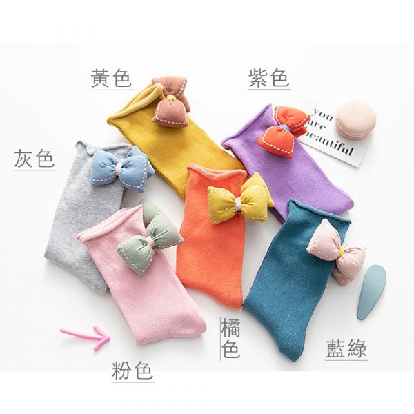 現貨 捲邊立體蝴蝶結中筒襪-共六色 捲邊立體蝴蝶結中筒襪,韓國童襪,女童中筒襪