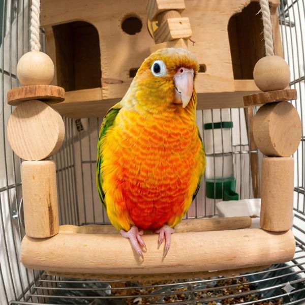 W547 小鸚鵡鞦韆 鳥用鞦韆、多功能玩具、咬物設計、健康娛樂、3mm麻繩、籠內外使用、耐用性、安全性、鳥類玩具、鳥寶娛樂、健康成長。