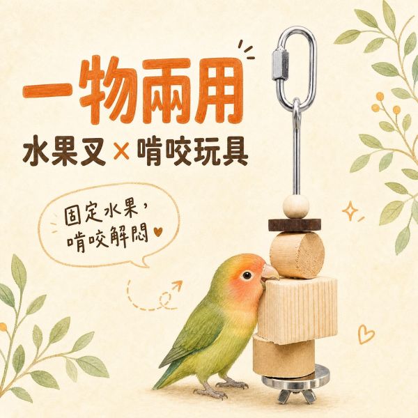 w033不銹鋼多功能水果叉｜鸚鵡啃咬玩具與餵食兩用配件 不銹鋼水果叉, 鸚鵡水果叉, 鸚鵡啃咬玩具, 鳥用餵食神器, 寵物鳥配件, 304不銹鋼鳥玩具, MY PET BIRD, 台灣製造鳥用品