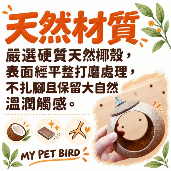 W403 天然椰殼鸚鵡窩｜透氣耐啃咬 椰殼鸚鵡窩, 鸚鵡木窩, 鳥窩推薦, 小型鳥玩具, 鸚鵡躲貓貓小屋, 虎皮鸚鵡窩, 小鸚巢穴, 文鳥用品, 鸚鵡睡眠窩, 寵物鳥用品現貨