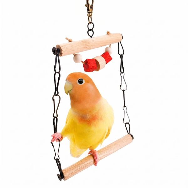 W532 多功能鞍木金屬環鞦韆 鞍木金屬環鞦韆、鳥類玩樂、多功能鞦韆、攀爬與搖擺、咬物娛樂、體力鍛練、耐用品質、小型鳥類、中型鸚鵡、健康玩耍。