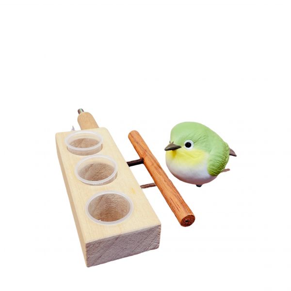 MY PET BIRD 綠繡眼三分裝食物架 綠繡眼、三分裝食物架、南洋檜木、功能性、均衡飲食、食材分配、迷你量杯、木質紋理、清晰美觀、鞍木、視覺滿足、高品質材料、設計優雅