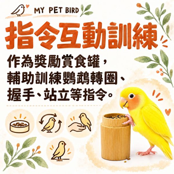 Z012  鸚鵡手養訓鳥罐｜天然竹製鳥食罐與智力訓練道具 訓鳥罐, 鳥食罐, 手養訓練道具, 鸚鵡訓練用品, 竹製訓鳥罐, 鸚鵡智力開發, 寵物鳥互動玩具, 鳥類訓練用具