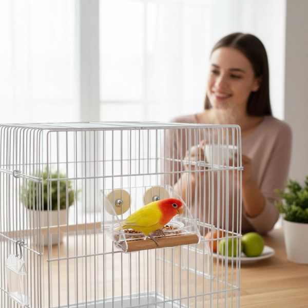 Z028鸚鵡防噴濺食盒｜防撒餵食器 透明鳥餵食器

不佔空間鳥籠飲水器

可拆卸鳥食盒

直籠橫籠通用餵食器

防灑鳥飼料容器