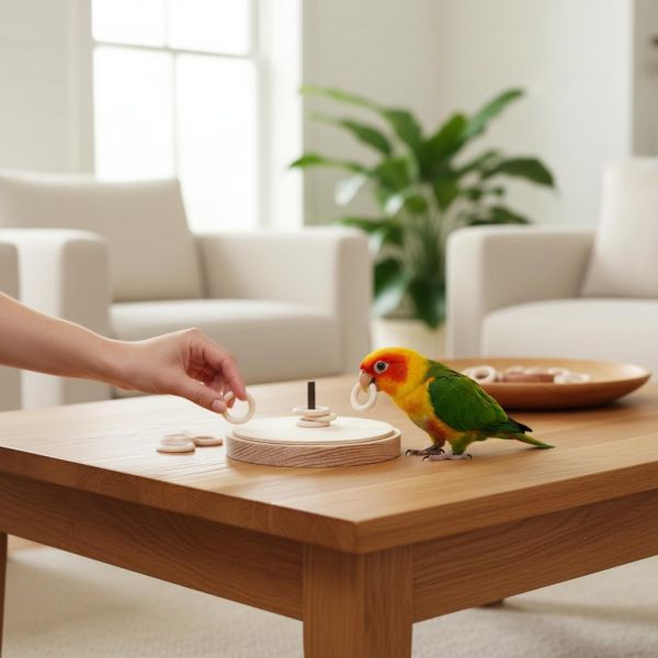 W063D 覓食互動玩具｜限量手工　 文鳥咬串 鸚鵡玩具天然蘋果枝、鸚鵡啃咬、自然咬物、小型鳥、風味。