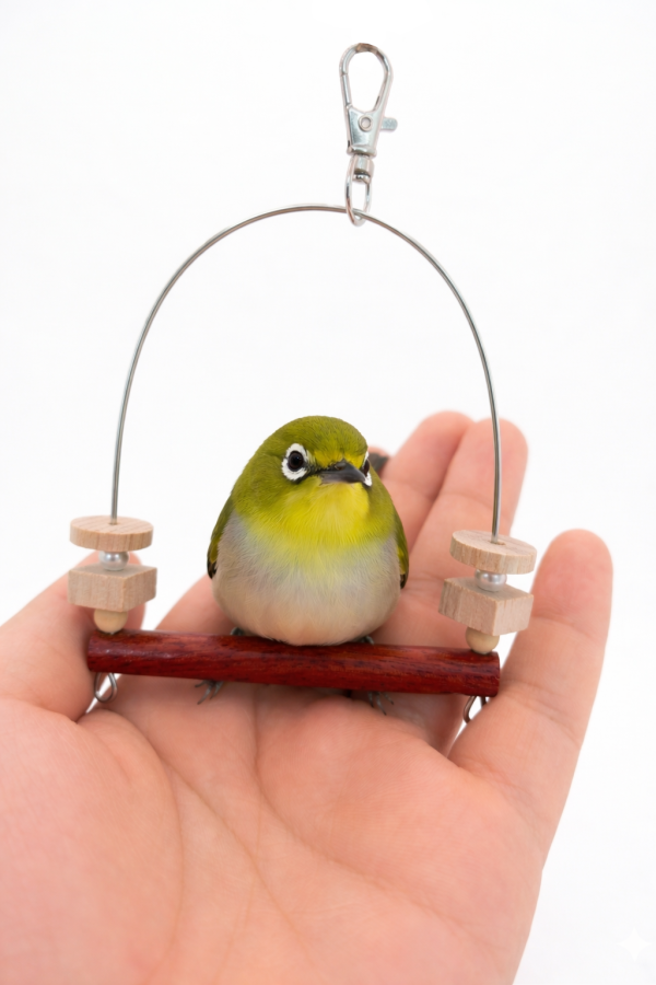 W519 綠繡眼專用迷你鞦韆 不鏽鋼支撐 紅花梨木 原創設計 文鳥咬串 鸚鵡玩具綠繡眼、迷你鞦韆、不銹鋼支撐、時尚設計、咬物選擇、寵物鳥娛樂