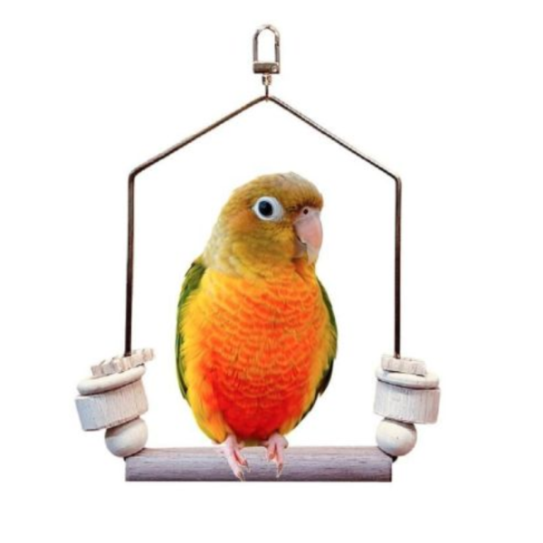 W552  全銅古典鳥鞦韆｜獨家開模黃銅框架 全銅鞦韆框架、獨家開模、古典木質、獨一無二、鳥類玩樂、舒適環境、高品質、古典風格、獨特外觀、鳥寶娛樂、玩樂時光。