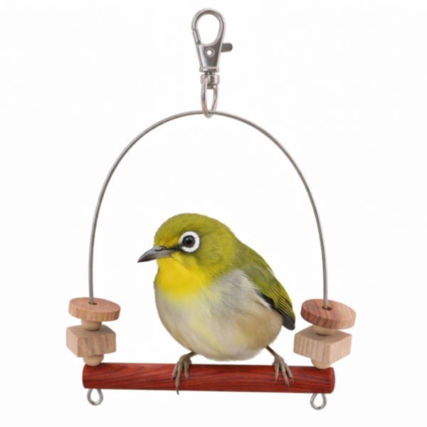 W519 綠繡眼專用迷你鞦韆 不鏽鋼支撐 紅花梨木 原創設計 文鳥咬串 鸚鵡玩具綠繡眼、迷你鞦韆、不銹鋼支撐、時尚設計、咬物選擇、寵物鳥娛樂