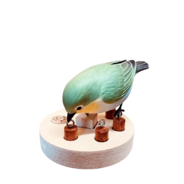 Z084K  綠繡眼迷你插拔玩具 綠繡眼玩具、迷你插拔玩具、天然木材玩具、智力啟發玩具、小型鳥類玩具、松木玩具、櫸木玩具、紅花梨木玩具、鳥類益智玩具、寵物鳥娛樂