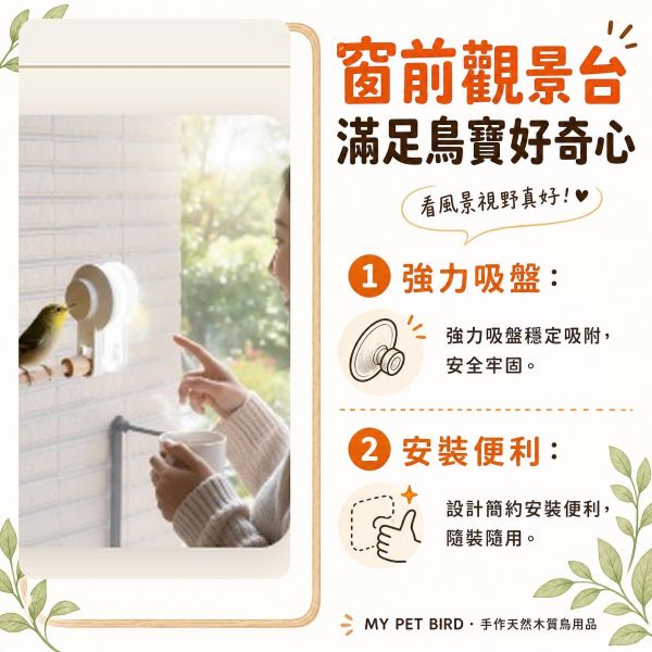 W803C 車用站架 綠繡眼用 綠繡眼吸盤站架, 綠繡眼車用站棍, 鳥用車載棲木, 綠繡眼極細站棍, 寵物鳥車窗站架, 鳥用玻璃吸盤站架, 綠繡眼外出用品, MY PET BIRD