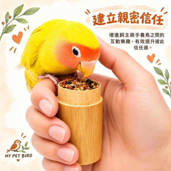 Z012  鸚鵡手養訓鳥罐｜天然竹製鳥食罐與智力訓練道具 訓鳥罐, 鳥食罐, 手養訓練道具, 鸚鵡訓練用品, 竹製訓鳥罐, 鸚鵡智力開發, 寵物鳥互動玩具, 鳥類訓練用具