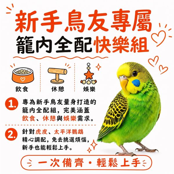 Z103 虎皮/太平洋活動組 8件組｜小型鸚鵡鳥籠配件入門首選 虎皮鸚鵡玩具, 太平洋鸚鵡配件, 鳥籠配件入門組, 小型鸚鵡站棍, 鳥用鞦韆, MY PET BIRD, 鸚鵡啃咬玩具, 鳥籠佈置推薦