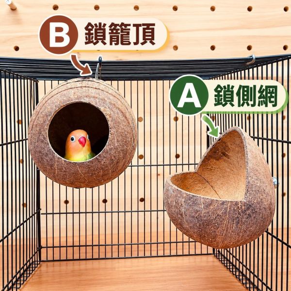 W403 天然椰殼鸚鵡窩｜透氣耐啃咬 椰殼鸚鵡窩, 鸚鵡木窩, 鳥窩推薦, 小型鳥玩具, 鸚鵡躲貓貓小屋, 虎皮鸚鵡窩, 小鸚巢穴, 文鳥用品, 鸚鵡睡眠窩, 寵物鳥用品現貨