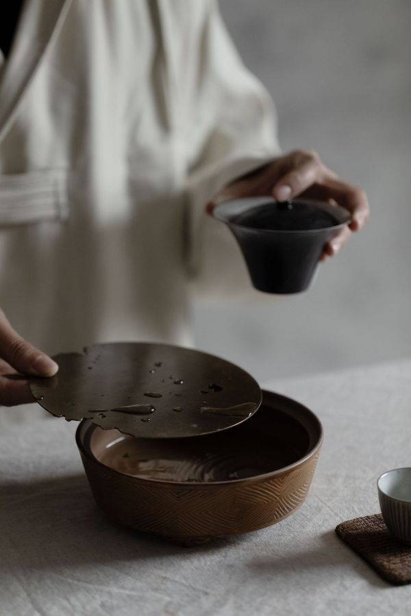 手工復古做舊銅蓋漢宮蓄水壺承｜二色 梵汝 景德镇日式复古耿萧干泡盘茶承家用功夫茶具壶承干泡台配件