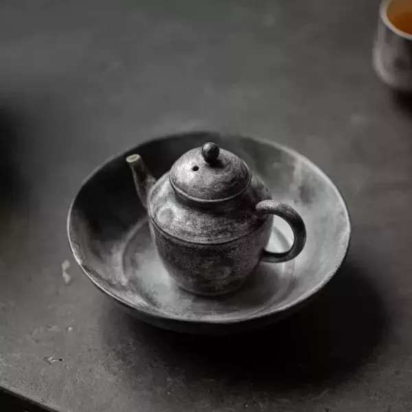 復古侘寂黑粉引蓄水壺承 梵汝日式纯手工陶艺壶承诧寂风复古粗陶干泡盘拙朴小茶台茶盘壶托