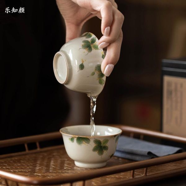 一人飲便攜旅行快客套組｜手繪桂花 一盖碗一杯纯手绘桂花一人饮草木灰主人杯家用陶瓷功夫茶具便携装
