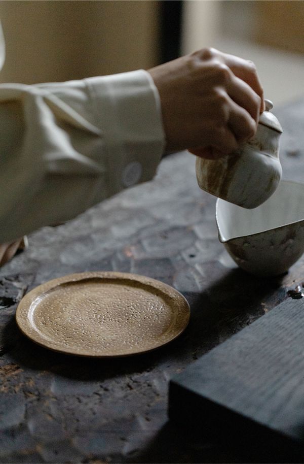 景德鎮手工侘寂風粉引壺承｜五色可選 梵汝 景德镇日式复古耿萧干泡盘茶承家用功夫茶具壶承干泡台配件
