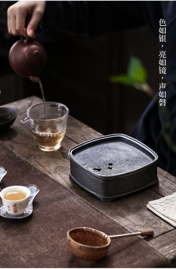 古錫工夫茶蓄水乾泡台壺承｜方形 日式鐵藝,工夫茶,功夫茶,壺承,純錫老壺承,茶道配件,茶席擺件