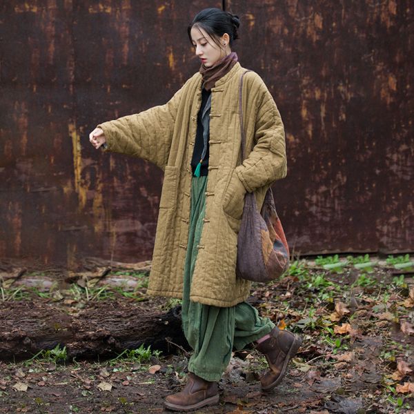 秋冬苧麻禪意棉襖中長版外套｜三色可選 文藝復古,新中式,茶服,森系,改良式旗袍,盤扣設計,文青服飾