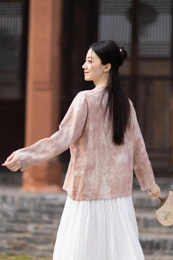 春夏苎麻渲染小衫禪意斜襟繫襯衫｜兩色 26夏女新品苎麻渲染小衫汉服改良斜襟系带衬衫禅意风透气防晒开衫