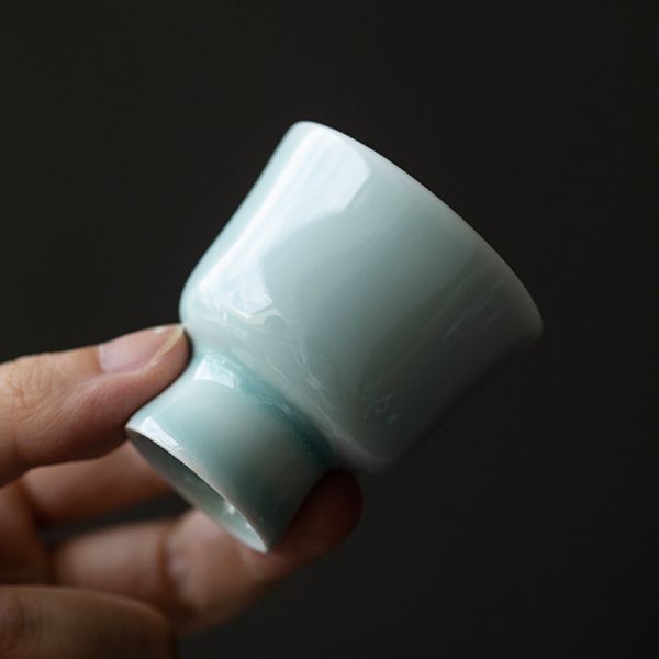湖田窯仿宋影青瓷小高足杯品茗杯｜影青/岩灰 品茗杯,酒杯