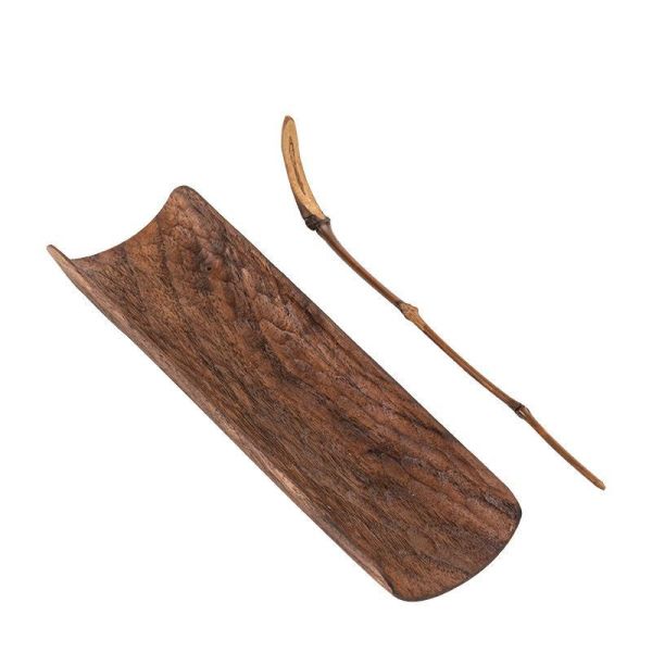 純手工北美胡桃木茶則茶針兩件套 纯手工北美黑胡桃木茶则茶荷茶铲茶道六君子复古茶勺实木茶具配件