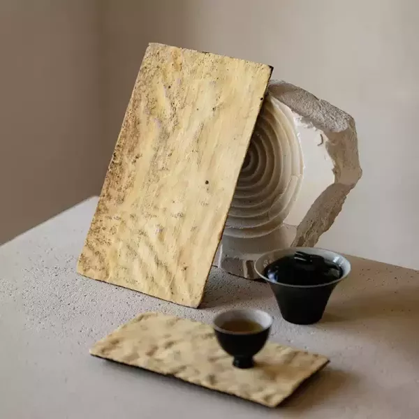 純手工肌理感侘寂風壺承茶盤｜三色 梵汝日式纯手工陶艺壶承诧寂风复古粗陶干泡盘拙朴小茶台茶盘壶托