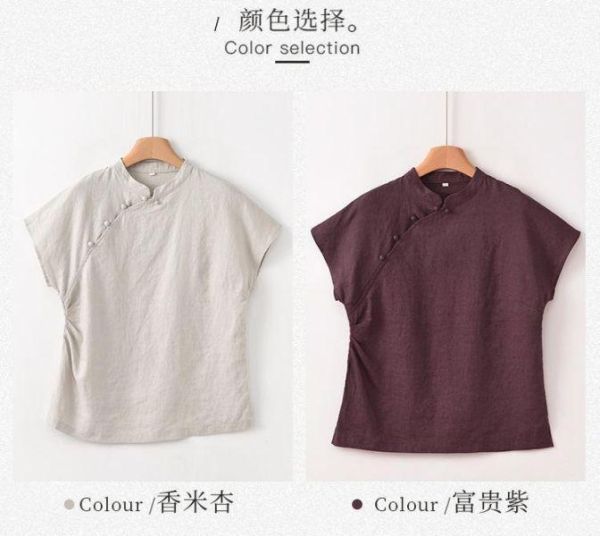 春夏漢麻短袖上衣女夏新中式復古｜兩色 鹿与安笛女装新款汉麻短袖上衣女夏新中式复古国风设计感收腰t恤