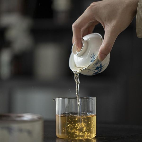 一人飲便攜茶蓋碗｜菊瓣 青己 旅行茶具一盖碗一杯 青花手绘一人饮便携陶瓷茶具兰花快客杯