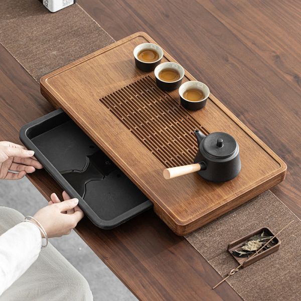日式竹製抽屜儲水排水雙用乾泡台茶盤｜三款可選 日式竹製抽屜儲水排水雙用乾泡台茶盤
