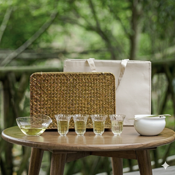 一壺四杯綠茶踏青旅行組 墨己 一抹春绿茶泡碗套组春茶泡茶功夫茶具一壶四杯踏青旅行茶具