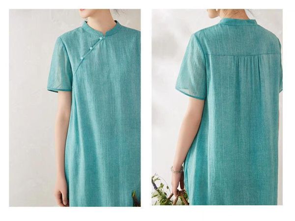 春夏盤釦改良旗袍禅意茶服連衣裙 2507夏季新款盘扣中国风改良旗袍禅意茶服中式文艺连衣裙茶艺中长