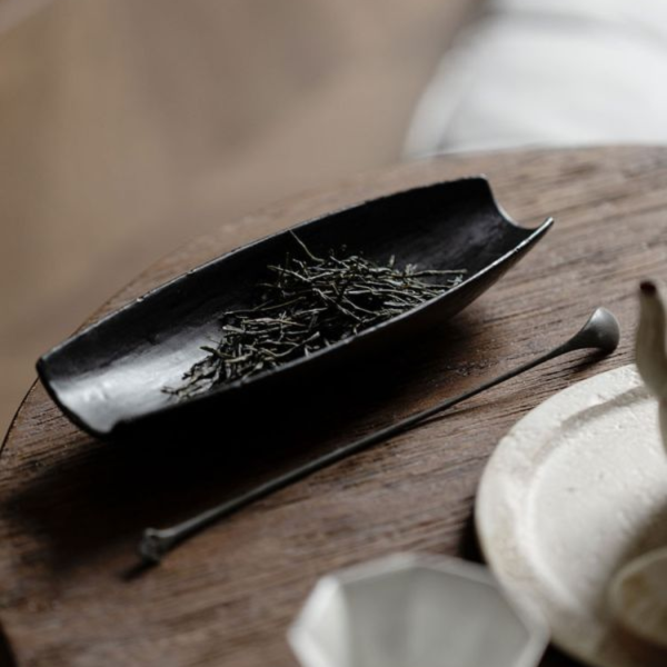 一葉扁舟陶茶則二件套｜三色可選 陶瓷茶则茶拔两件套 文化雅玩茶器 茶具茶壶配件六君子陶瓷茶荷