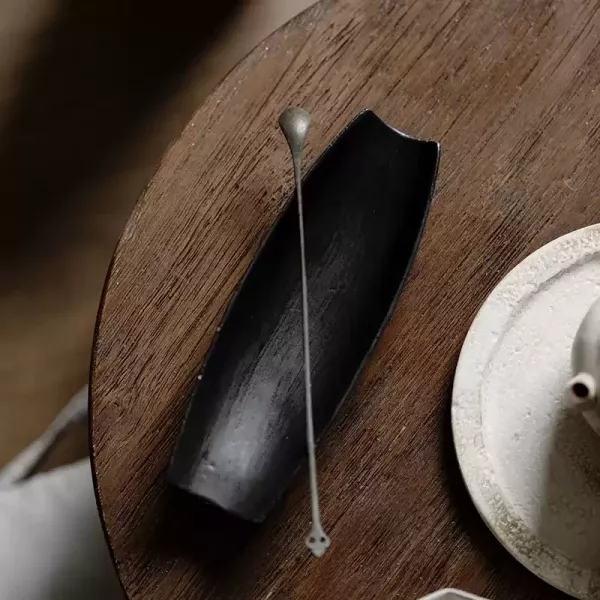 一葉扁舟陶茶則二件套｜三色可選 陶瓷茶则茶拔两件套 文化雅玩茶器 茶具茶壶配件六君子陶瓷茶荷
